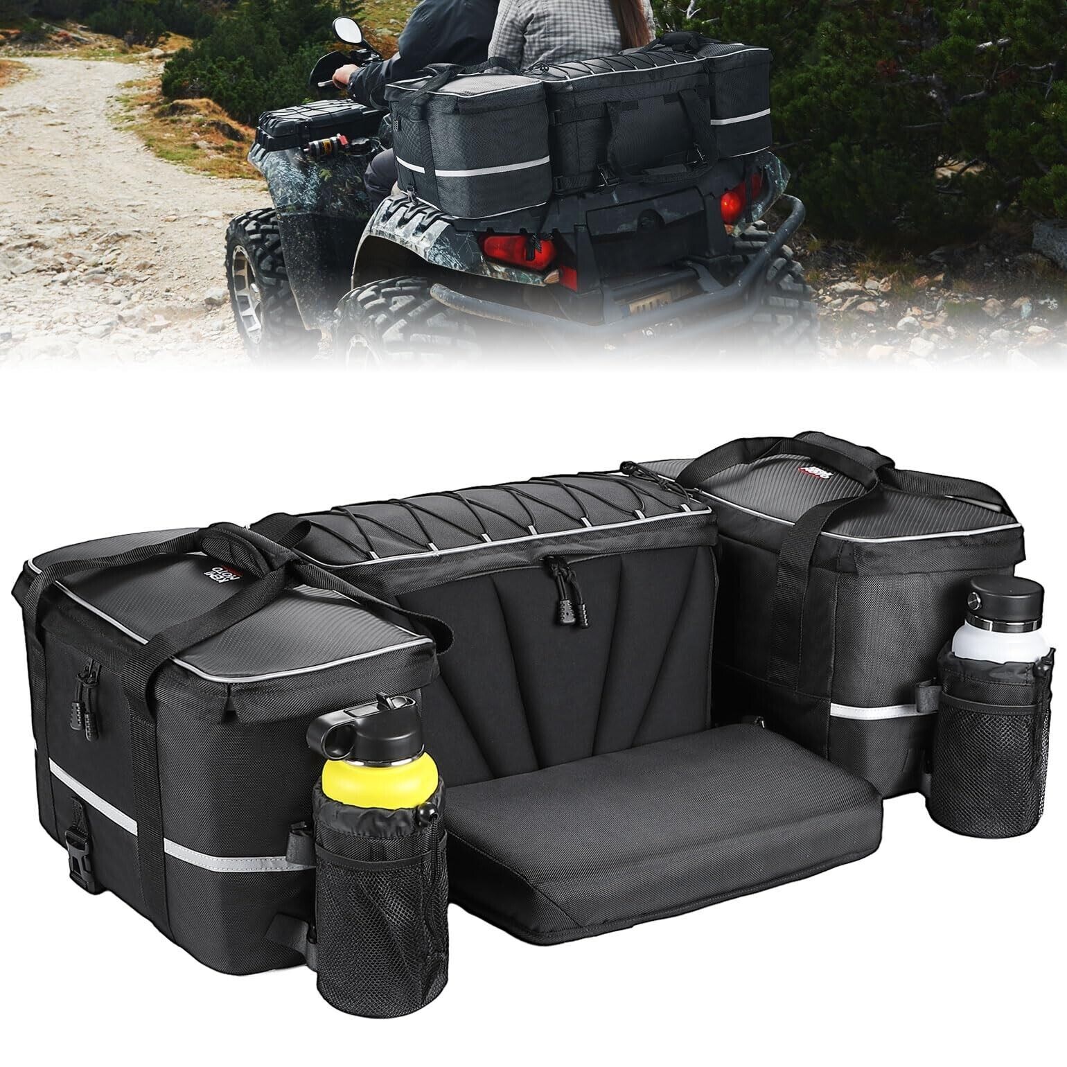 74L Upgraded ATV Rear Cooler Storage Bag Pack Seat Padded Bottom Bags w/Cushion