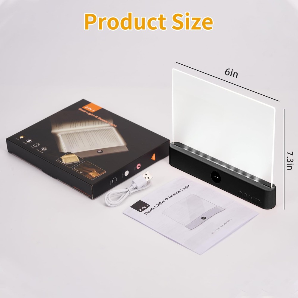 Book Light Rechargeable LED Flat Reading Bed 3 Colors Timer Panel Plate Lamp