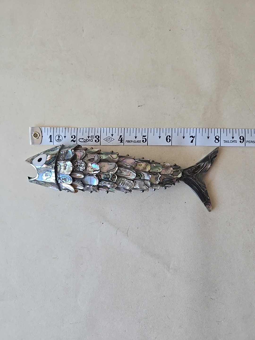 RARE RARE MEX Whimsical Silverplate Abalone Articulated Fish Motif Bottle Opener
