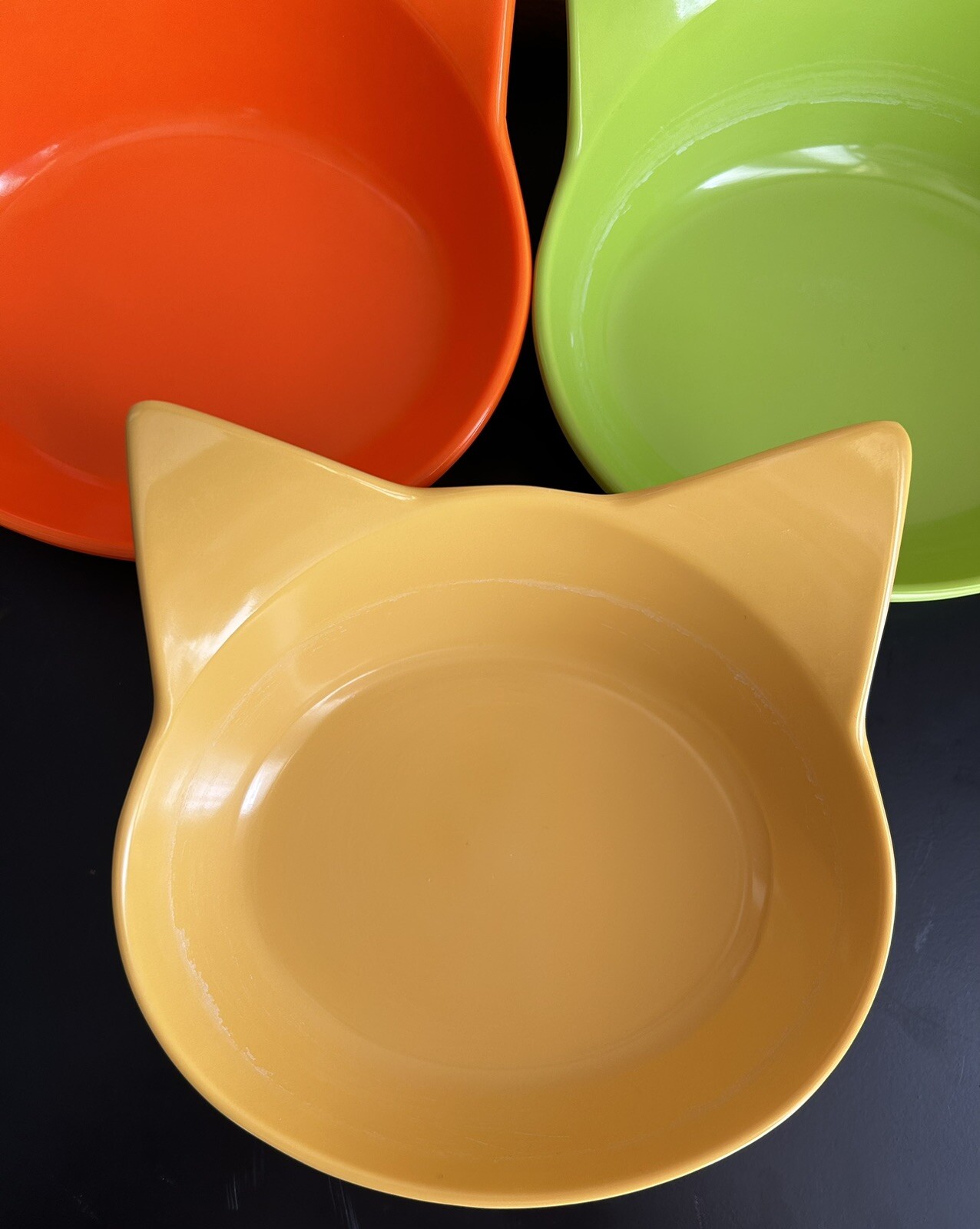 Halloween Kitty Cat Dishes Melamine - Set of 3 Orange Green Yellow