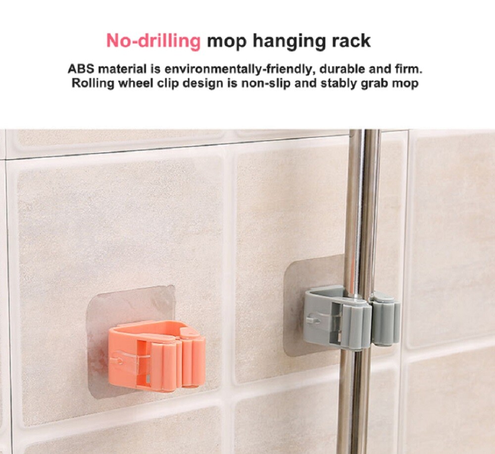 5 Self-Adhesive Broom Mop Holder - Wall Mounted, No-Drill Space-Saving Oragnizer