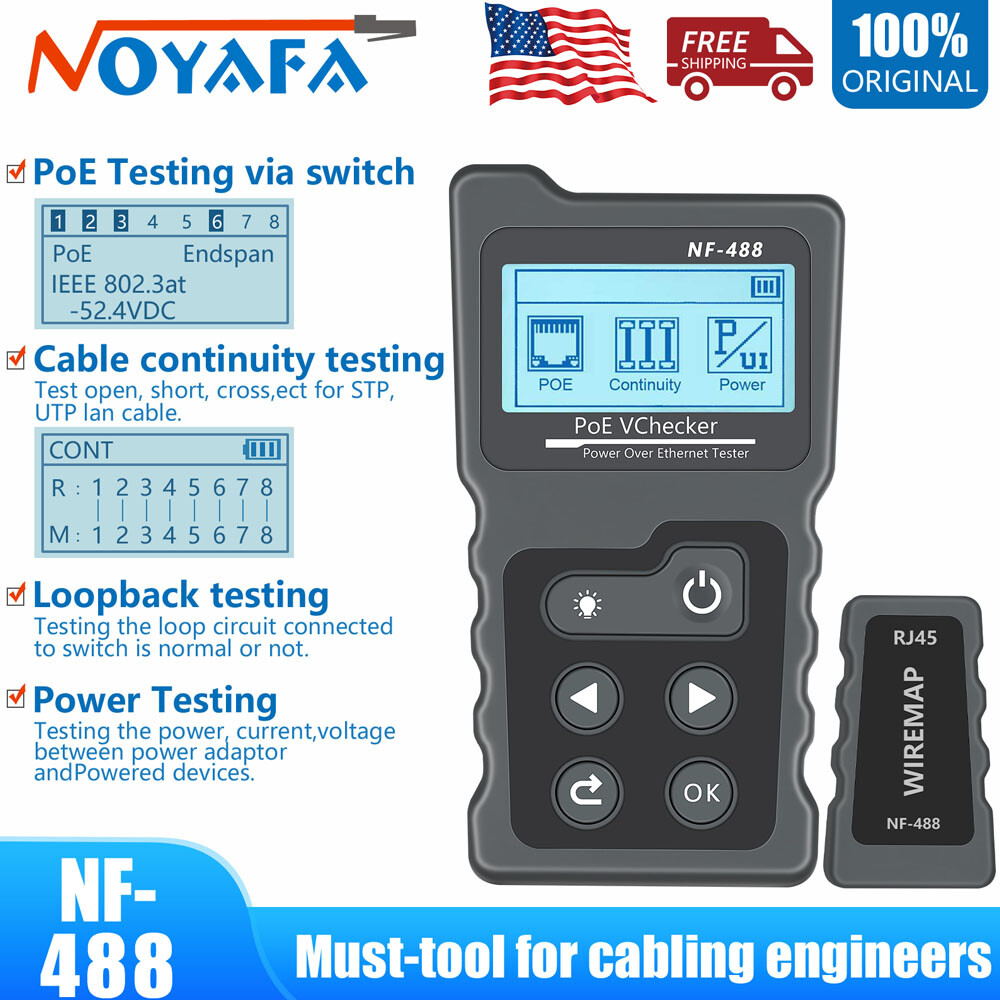 Noyafa PoE Checker Inline PoE Voltage and Current Tester with Cable Tester