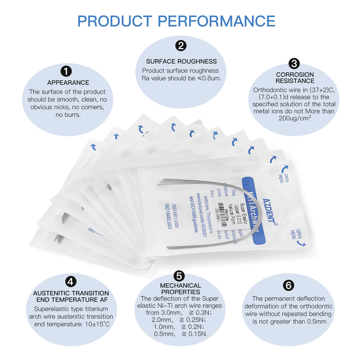 AZDENT Dental Orthodontic Arch Wire Super Elastic Niti Round Natural Form USA