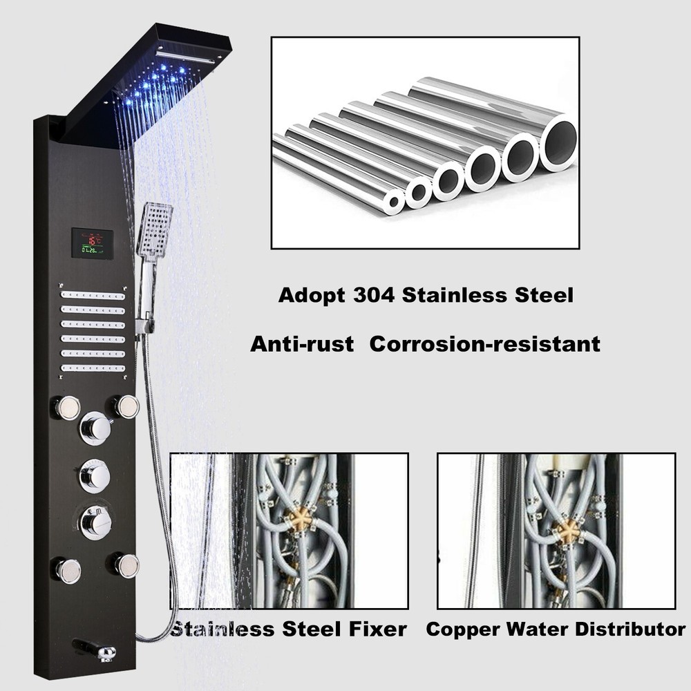 ELLO&ALLO LED Shower Panel Tower Rainfall &Waterfall Massage Body System Jet ℉