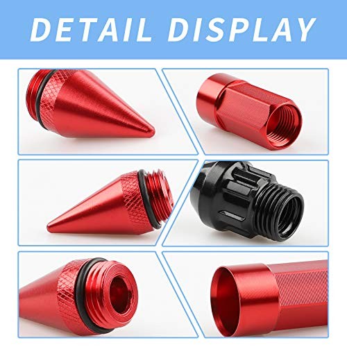 24Pcs Anti Theft Spikes Extended Tuner Wheel/Rims Lug Nut M14X1.5+Socket() Red