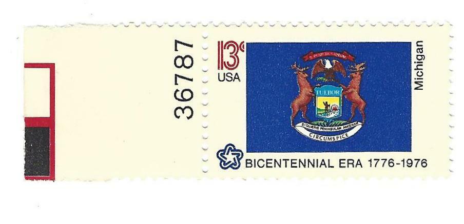 STAMP US SCOTT 1658 "Michigan Flag" 13 CENT 1976 MNH WITH PB # - A