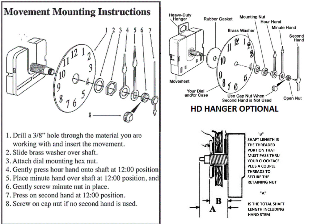 High Torque Clock Movement (Silent) with 8" Large Spaded Hands #34 - Wall Mount
