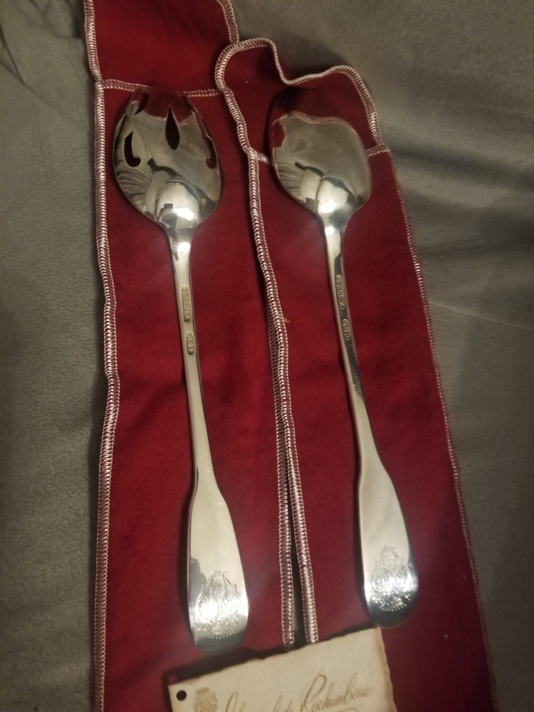 GORHAM Silverplate Serving Salad Set 12" ROCHAMBEAU Lt Gov JABEZ BOWEN 1780