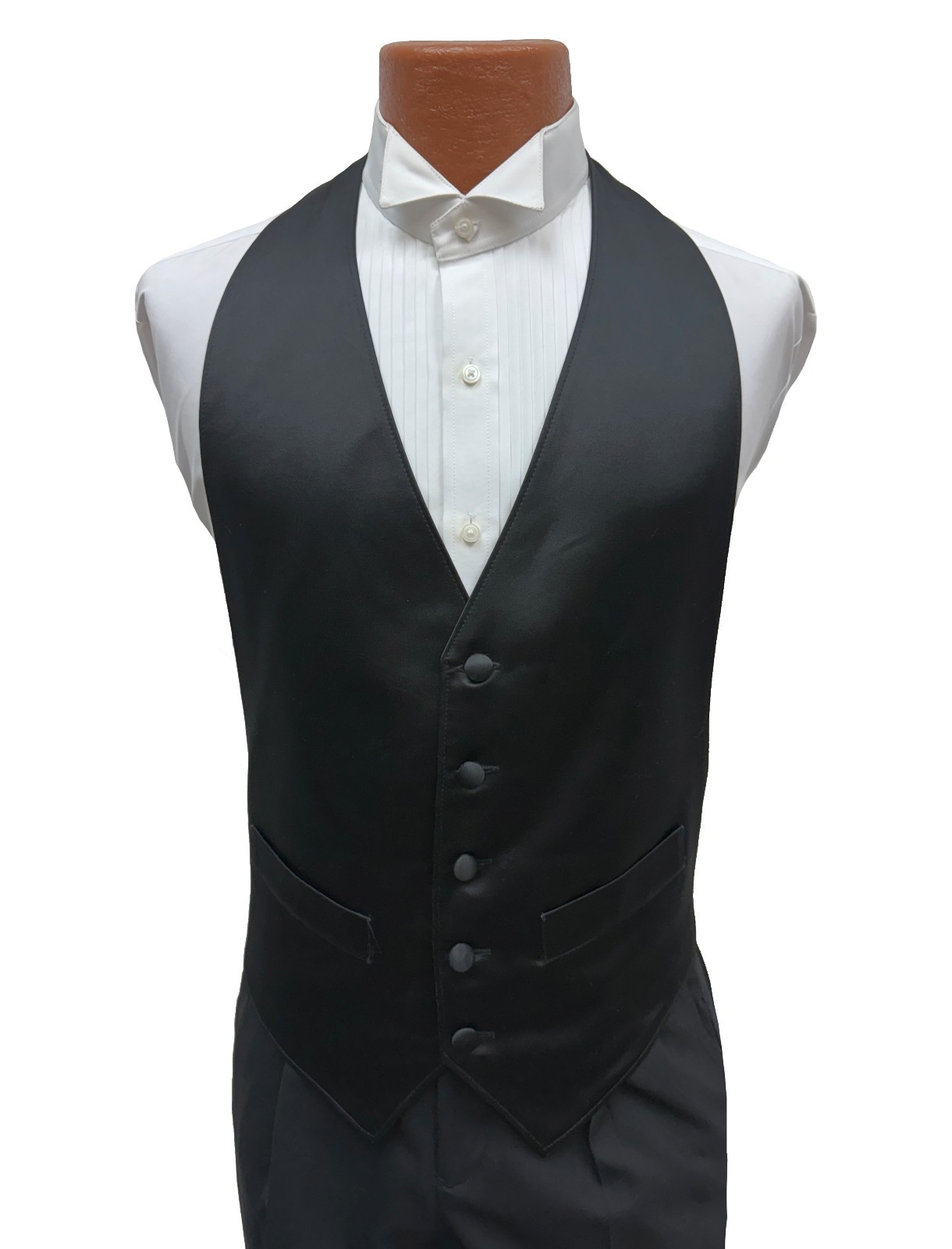 Men’s Alexander Julian Black Satin Tuxedo Vest Adjustable Open Back Size Medium