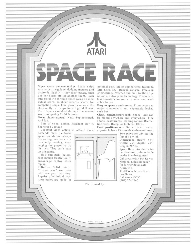 Space Race Atari Arcade Flyer / Brochure / Ad - Excellent