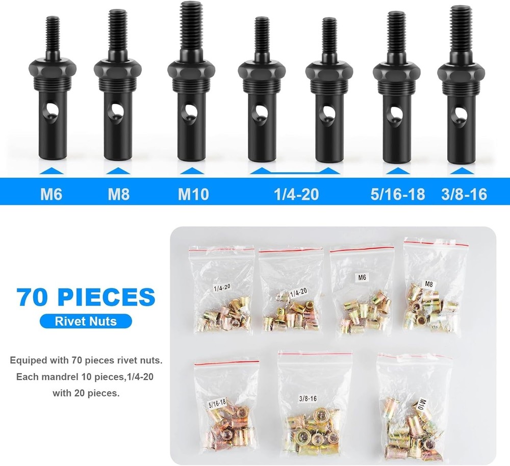 Durable Rivnut Tool Kit for Easy Riveting with Interchangeable Mandrels