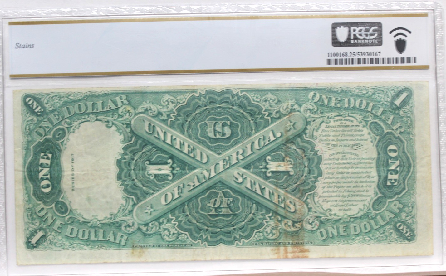 1917 $1 LEGAL TENDER US NOTE FR.37 ELLIOT BURKE PCGS 25 VERY FINE