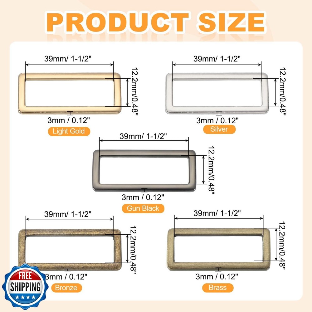 uxcell 8pcs Metal Flat Rectangle Ring, 19mm(3/4inch) Metal Rectangular Buckle