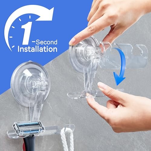 Suction Cup Razor Holder for Shower Powerful Suction Cup Hooks 2 Pack Clear