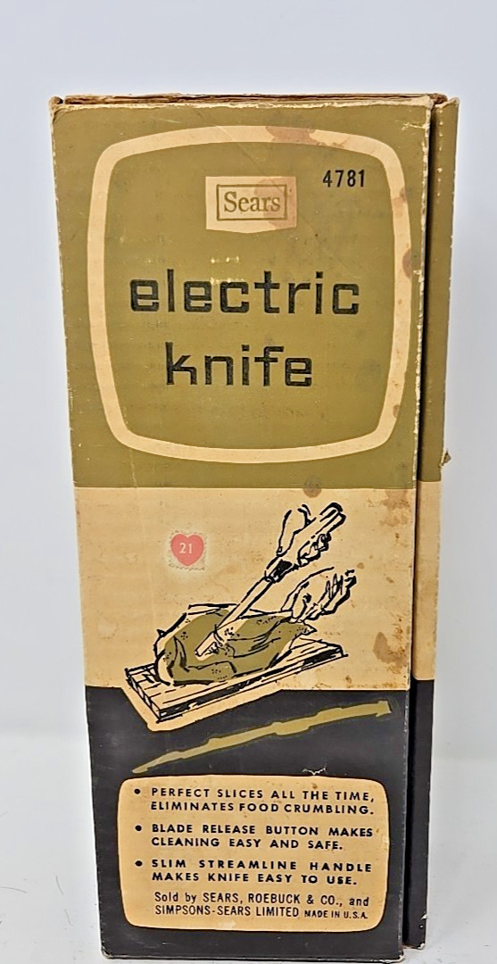 Vintage MCM Sears Electric Knife In Container Tested And Works