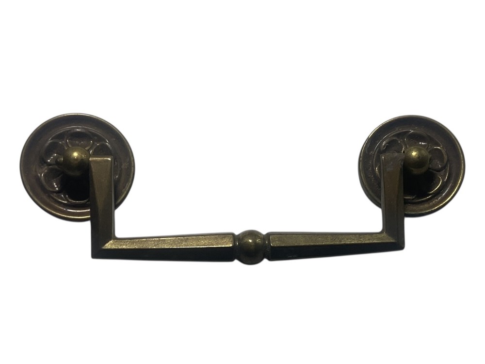 SOLID BRASS VINTAGE MCM SQUARE HANDLE DRAWER BAIL DROP PULL SWING HANDLE