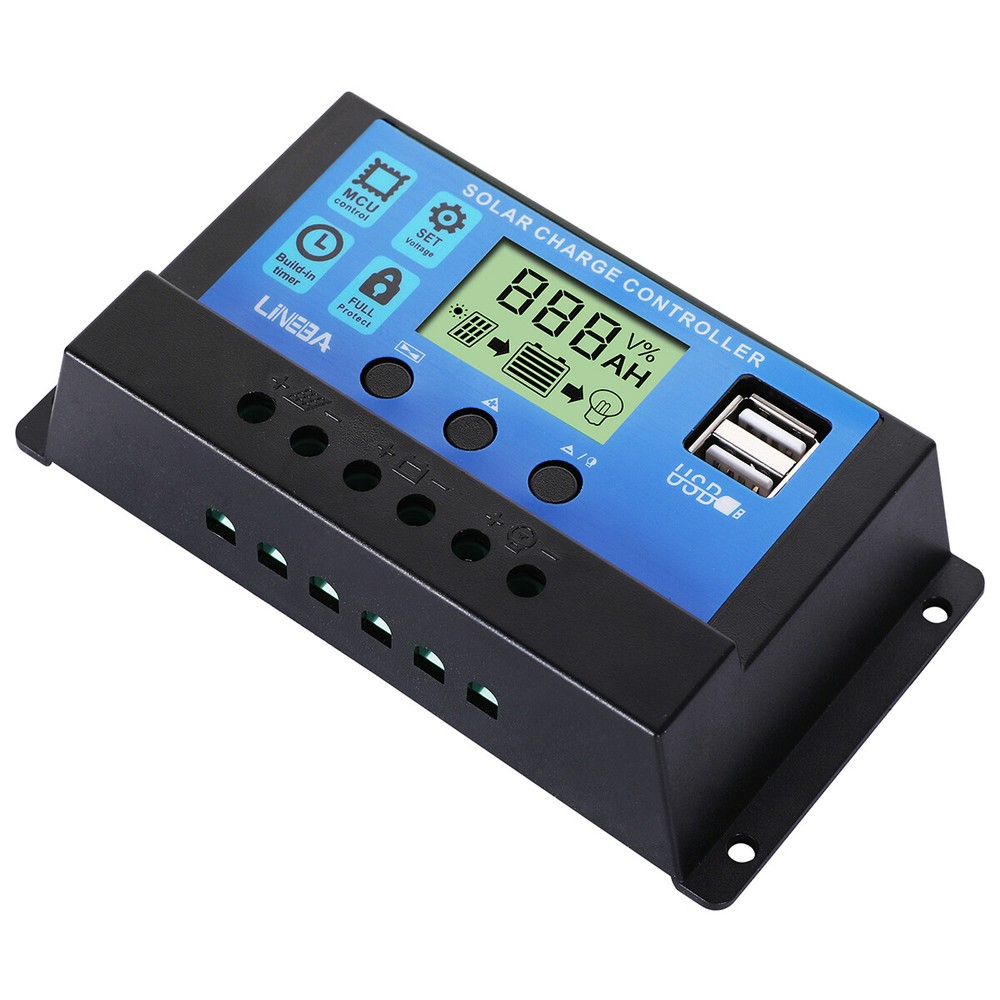 30A Solar Panel Battery Charge Controller 12V/24V LCD Regulator Auto Focus 2 USB