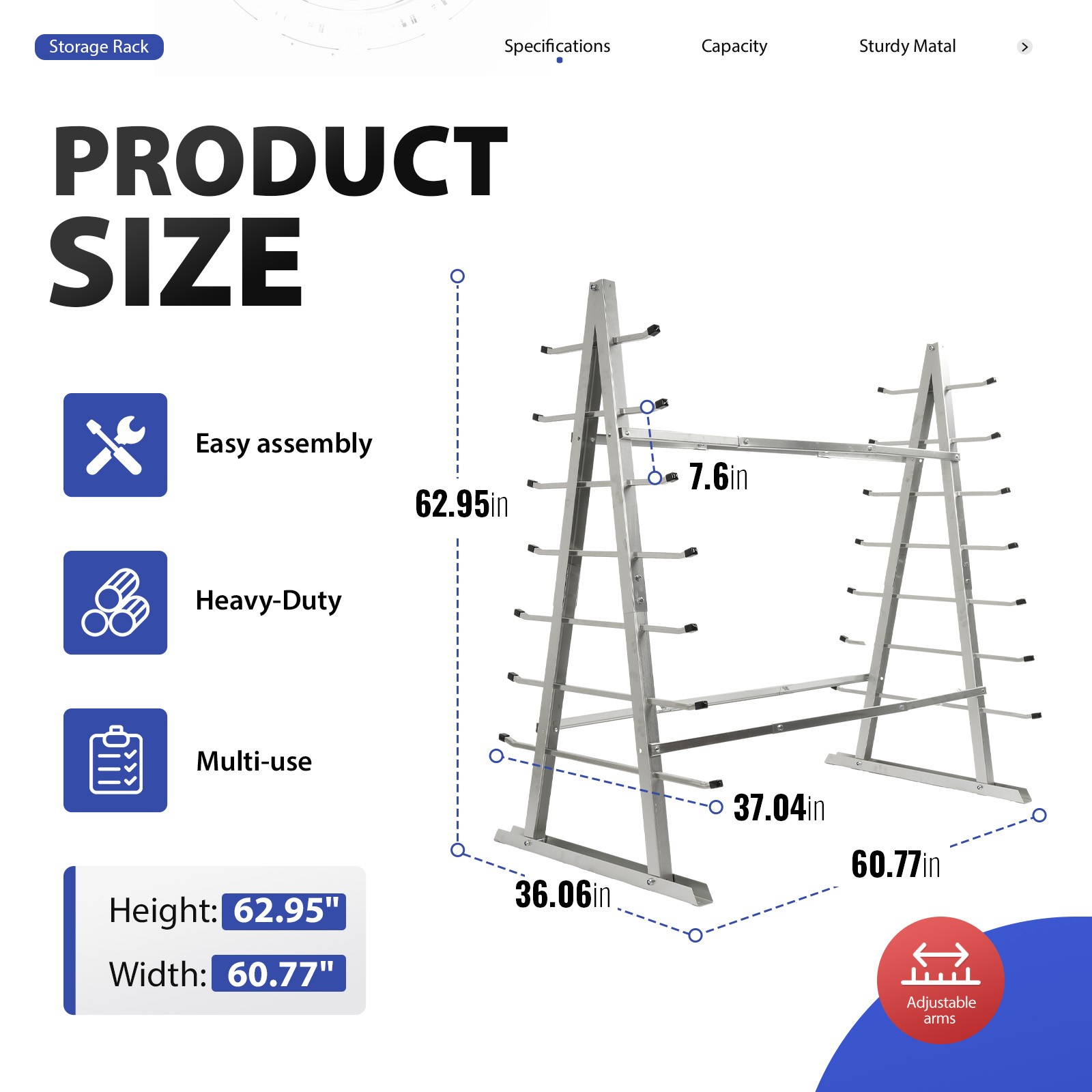 7-Tier Horizontal Storage Rack 5FTx 3FTx5 1/2FT Floor Standing Lumber For Garage