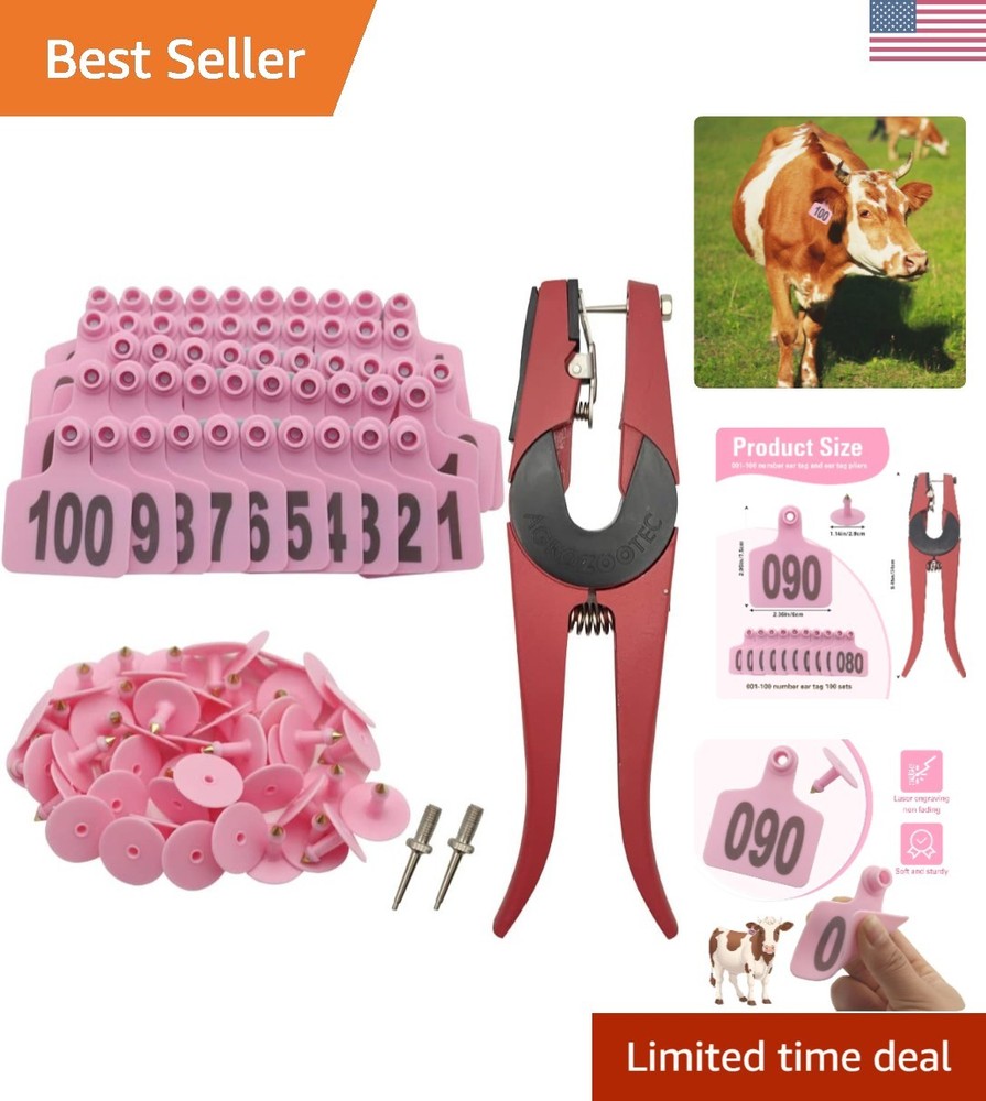 Durable 100-Count Cattle Ear Tags with Applicator - Easy Livestock Tracking