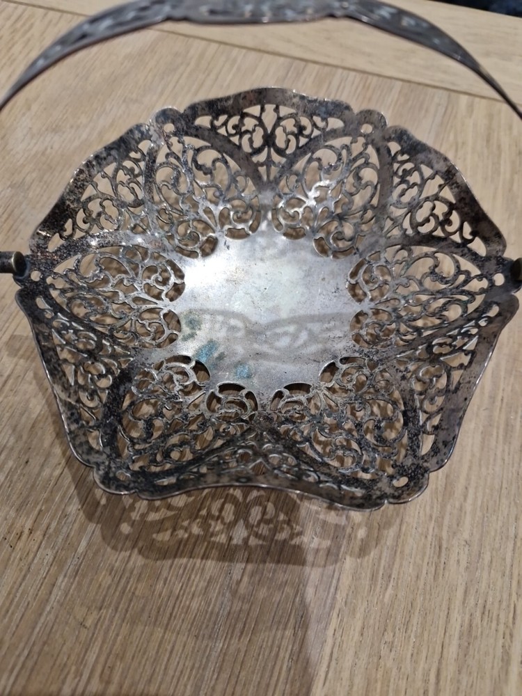 Vintage Silver Plate Swing Handled Brides Basket Pierced Pattern - By Lancelot