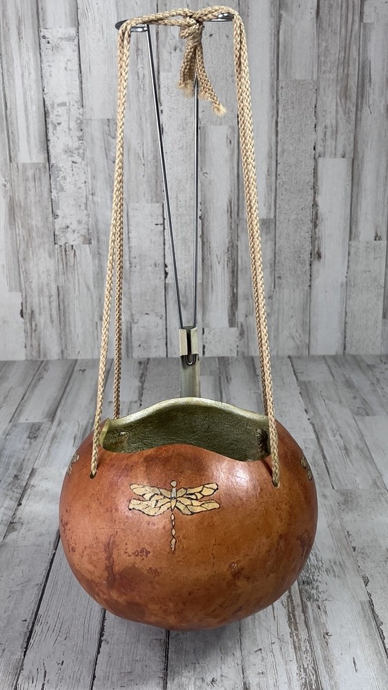 Gourd Hanging Pot with Painted Dragonflies Design