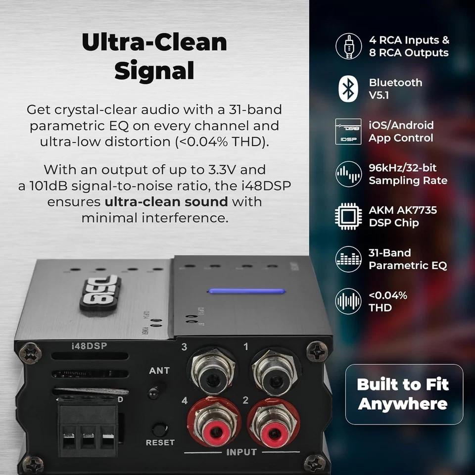 DS18 i48DSP Car 4-Input 8-Output Digital Sound Processor Bluetooth App Control