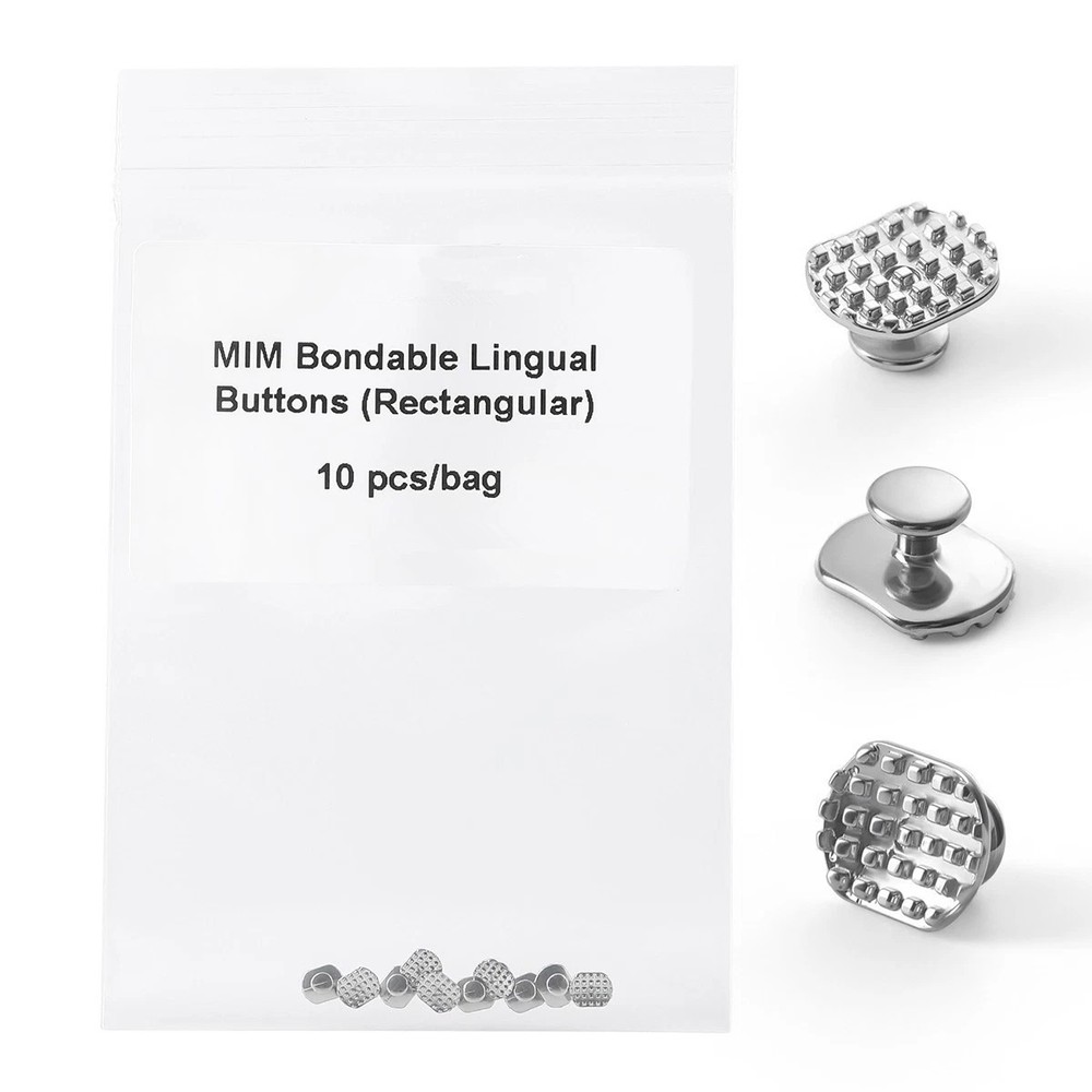 Dental Orthodontic MIM Metal Bondable Lingual Button Monoblock Rectangular Base