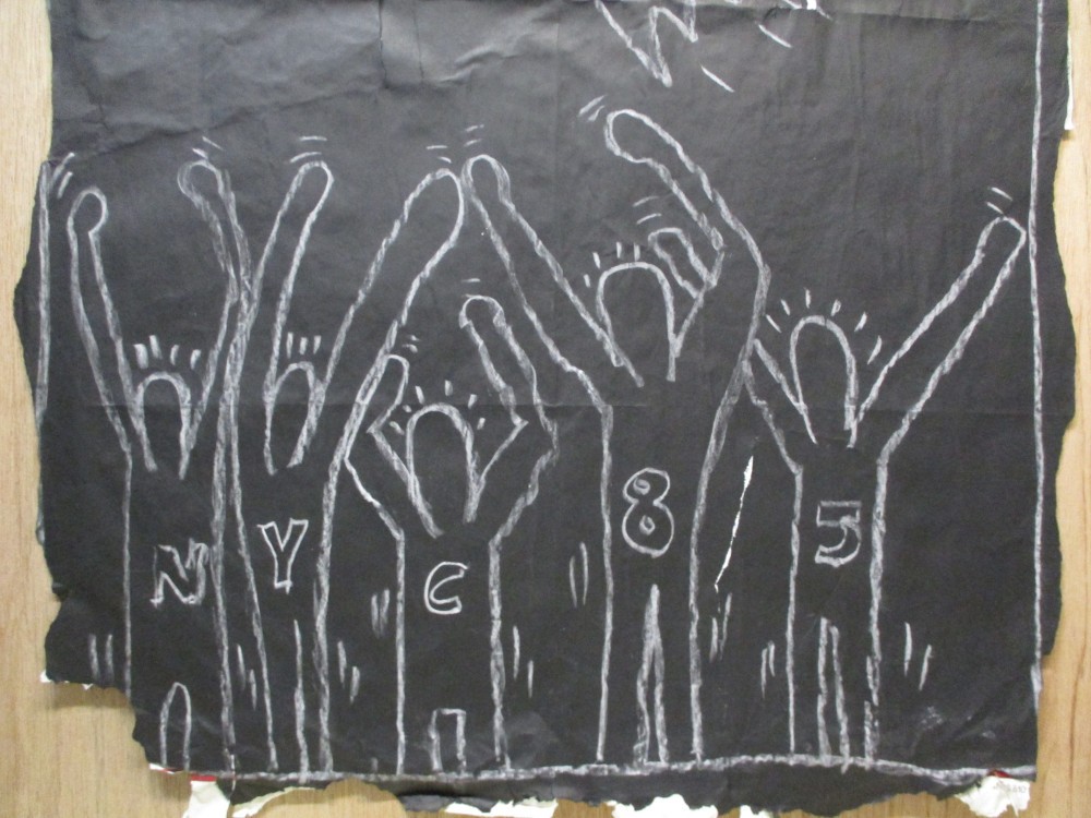 SUBWAY DRAWING chalk on black paper flying batguys NYC 85 graffiti KEITH HARING