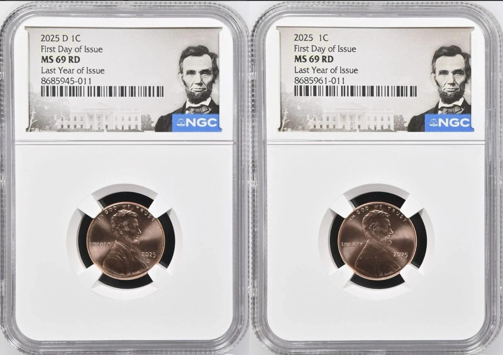 IN HAND 2025 P & D NGC MS69 RD Lincoln Shield 1c Cent 2 Coin Set LAST PENNY FDOI