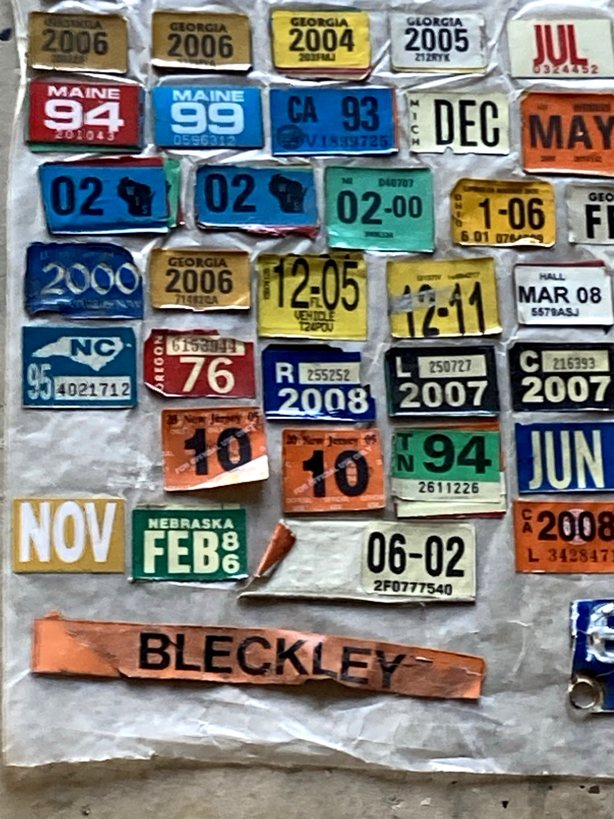 LOT Salvaged license plate decals stickers tabs tags FL GA IL ME WI NJ AK MI etc