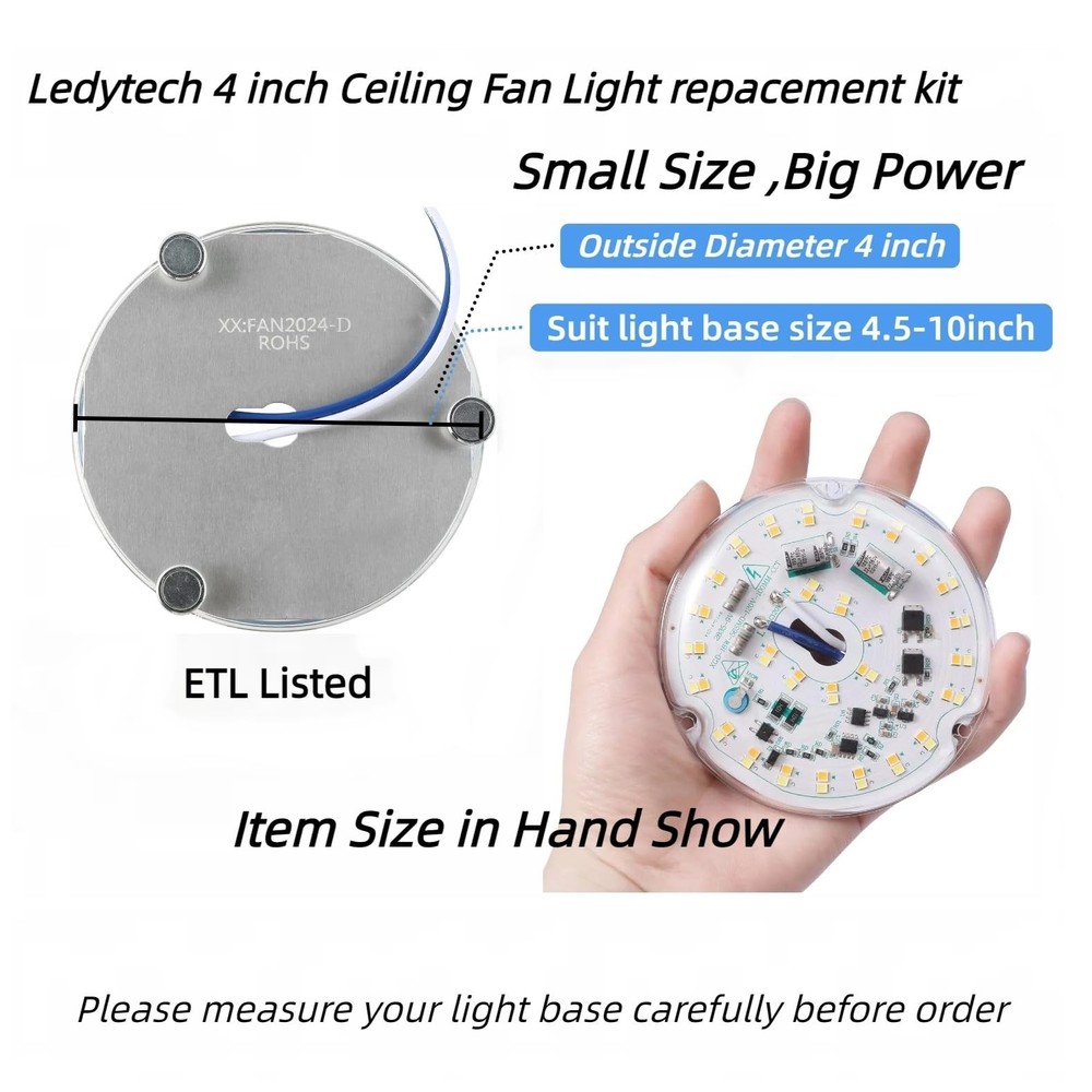4 inch LED Retrofit Light Kit for Ceiling Fan Light Replacement Panel PCB 18W...