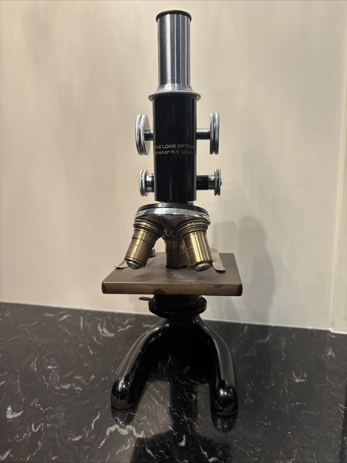 Bausch&Lomb Pat Jan 5,1915 August Waeldin Optical Microscope W/Wooden Case & Key