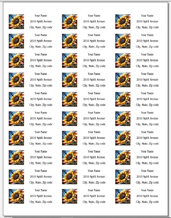 150 Sunflower American Flag Mailing Return Address Labels Personalized