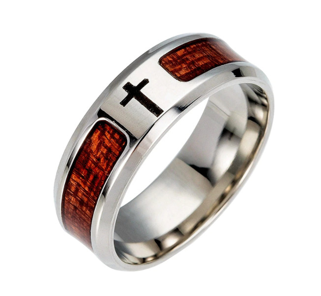 Men's Religious Christian Bible Stainless Steel Cross Cutout Jewelry Ring