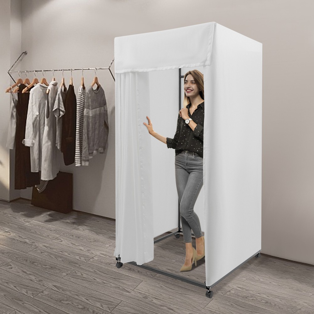 4-Wheels Portable Rectangular Dressing Room Freestanding Movable Fitting Room