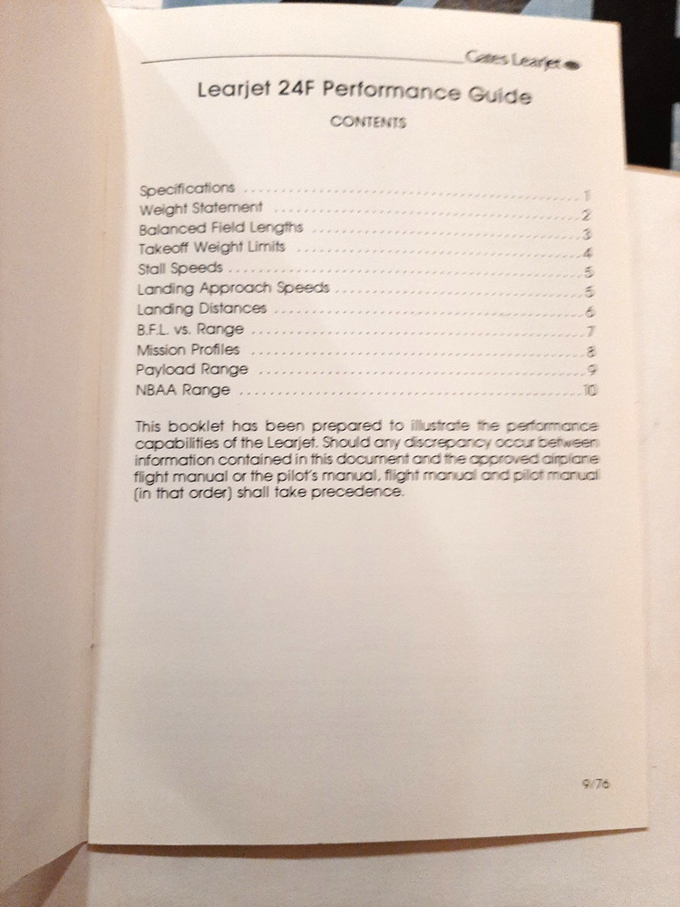 Gates Learjet 24F Brochure & Performance Guide & Reference Guide Century III