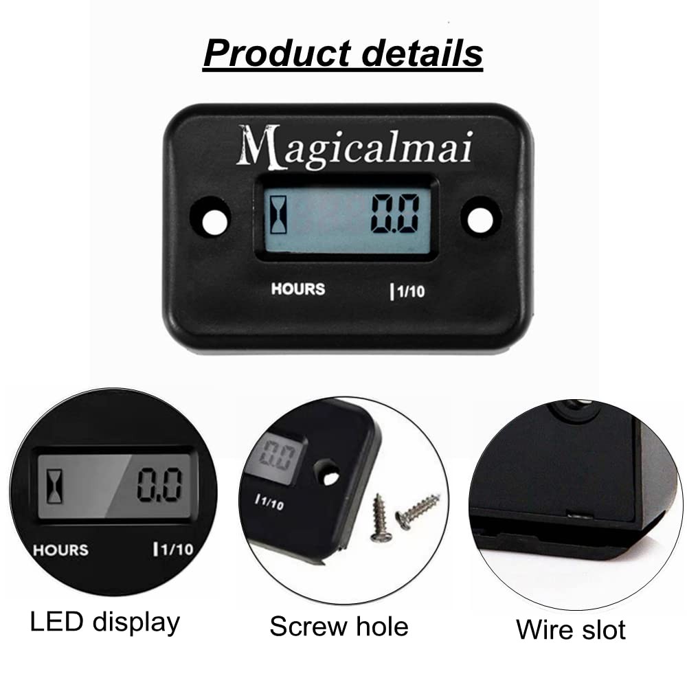 2pcs Magicalmai Inductive Hour Meter for Gas Engine Generator Lawn 2, Black
