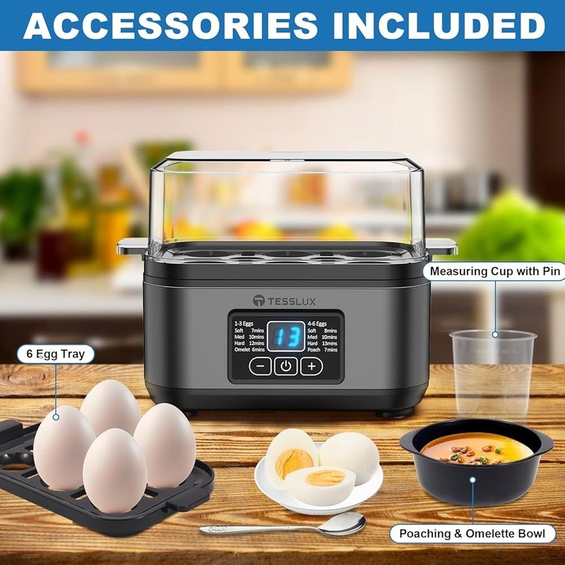 Multi Functional Egg Cooker 6 Capacity Touch Control Easy Clean Stainless Steel