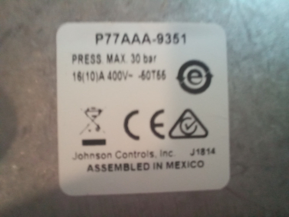 johnson controls p77aaa-9351 pressure control unit