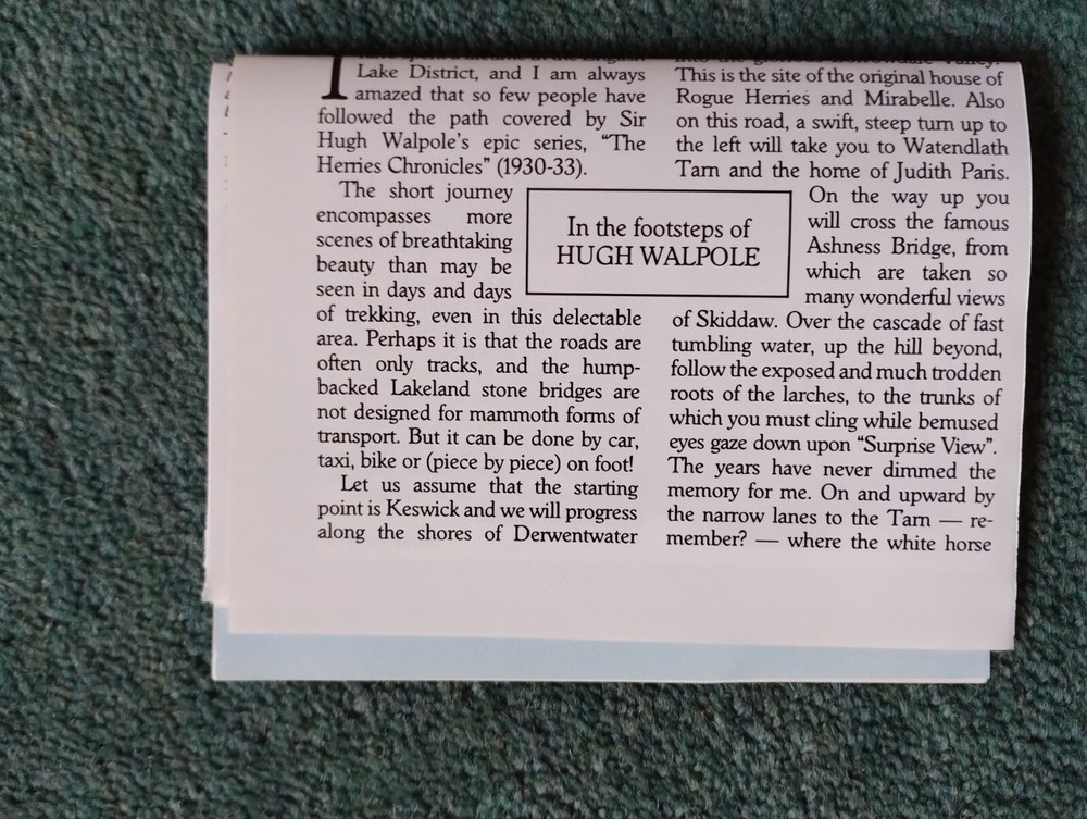 Sk13 Ephemera 1990 Article Hugh Walpole