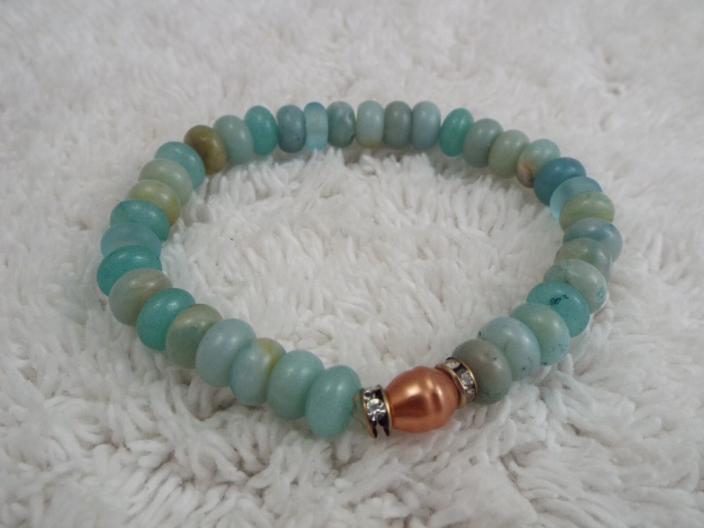 Blue Amazonite Stone Bead Stretch Bracelet (K8)