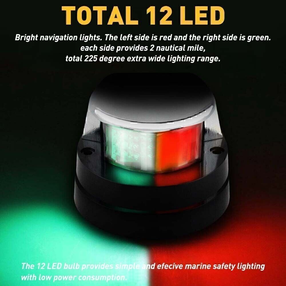 LED Bow Navigation Lights Marine Green And Red LED Navigation Light For Pontoon