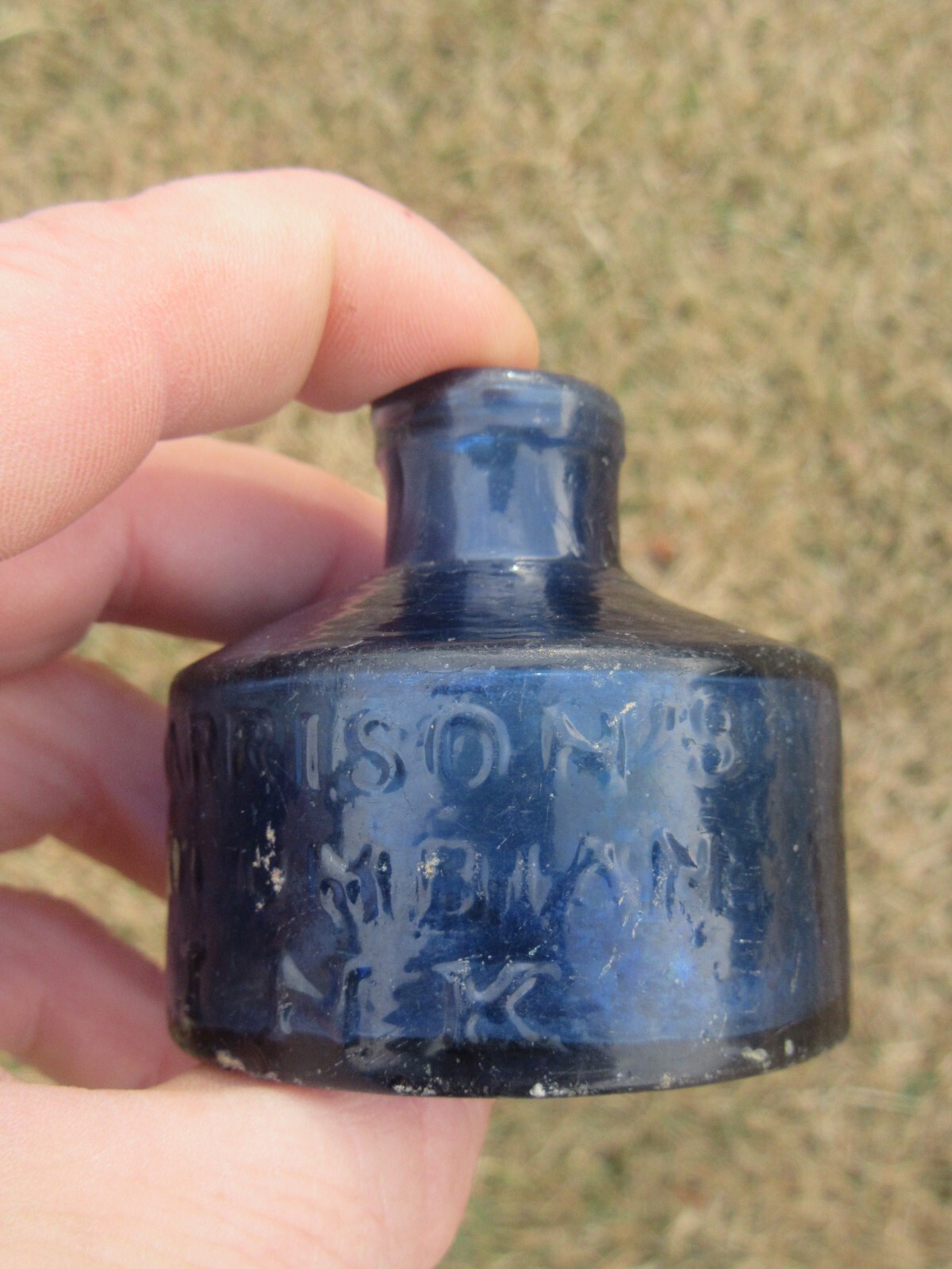 RARE Antique 1850's Harrison's Columbian Ink Cobalt Inkwell Bottle, Pontil
