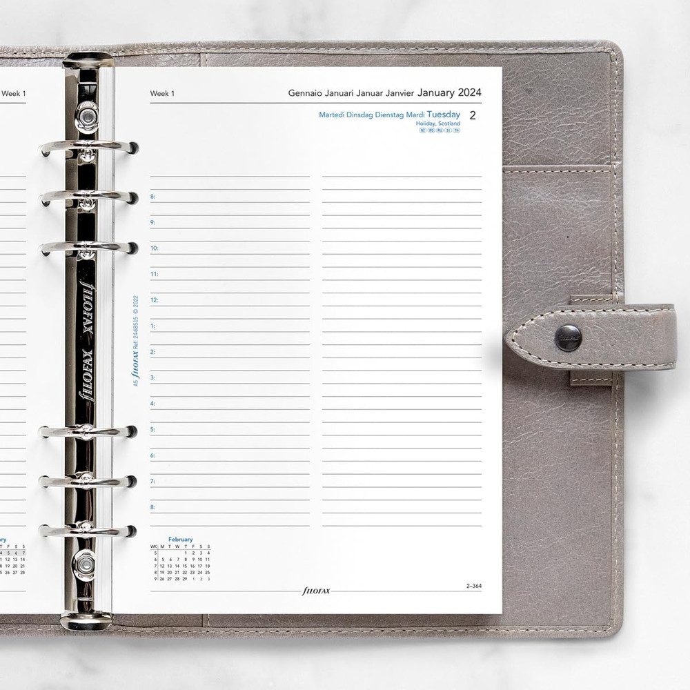 A5 Day per Page 5 Language Appointments Diary - 2024, White