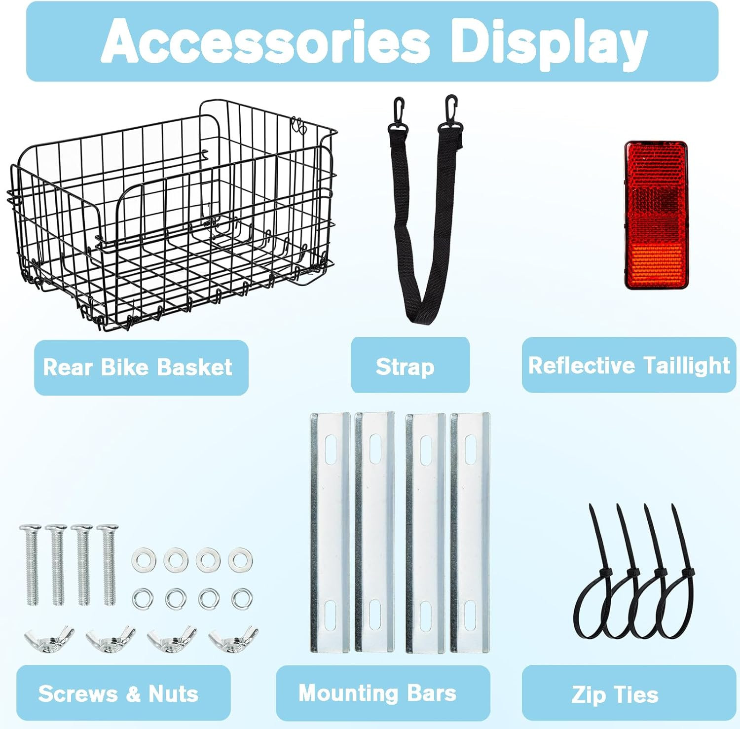 Folding Rear Bike Basket, Quickly Release Metal Wire Bicycle Basket Cargo Rack w