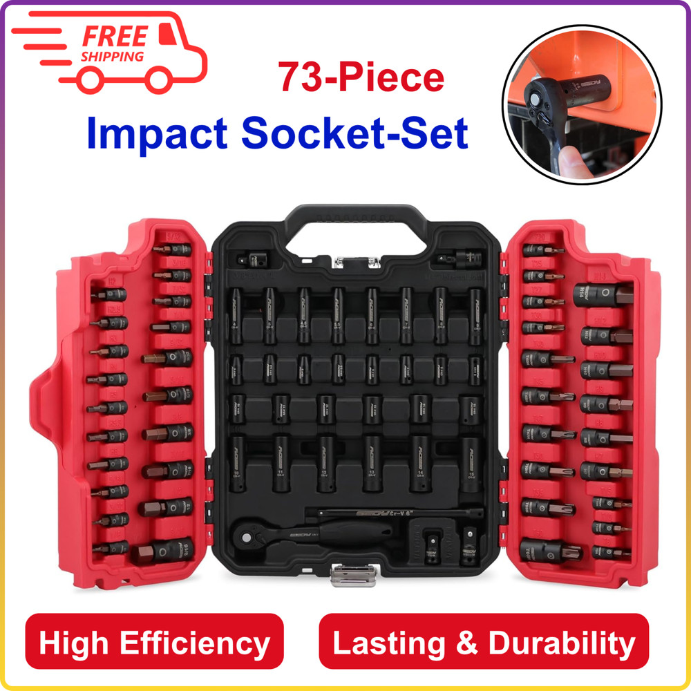 73-Piece Hex Torx Bit Impact Socket-Set, Master Impact Socket Set, SAE Metric
