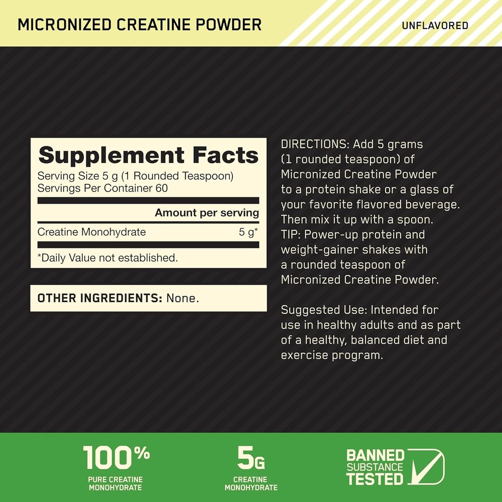 Unflavored Micronized Creatine Monohydrate 300g - 5g Pure Creatine Per Serving