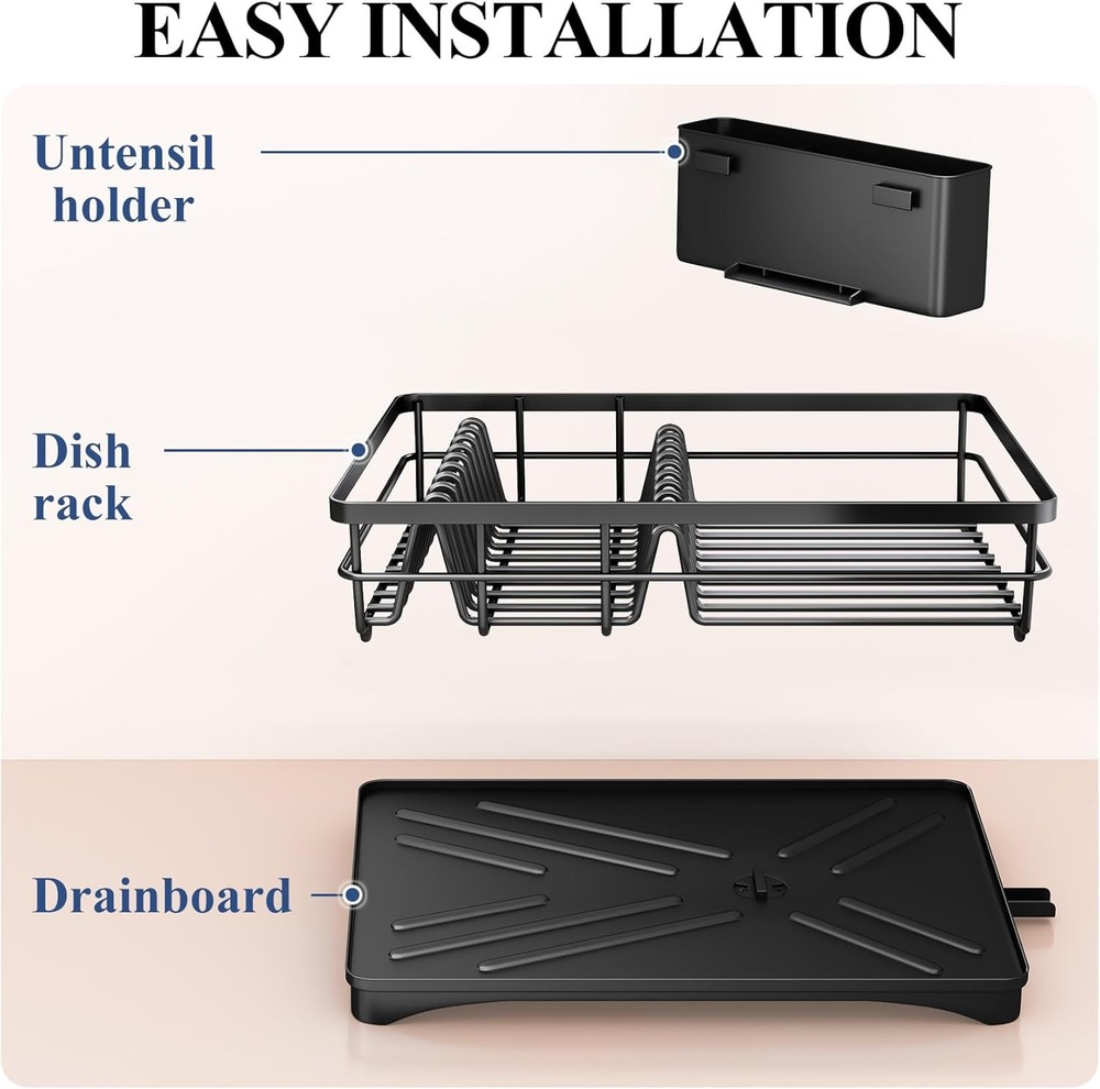 Large Dish Rack with Drainboard, Rustproof Dish Drainer , Black
