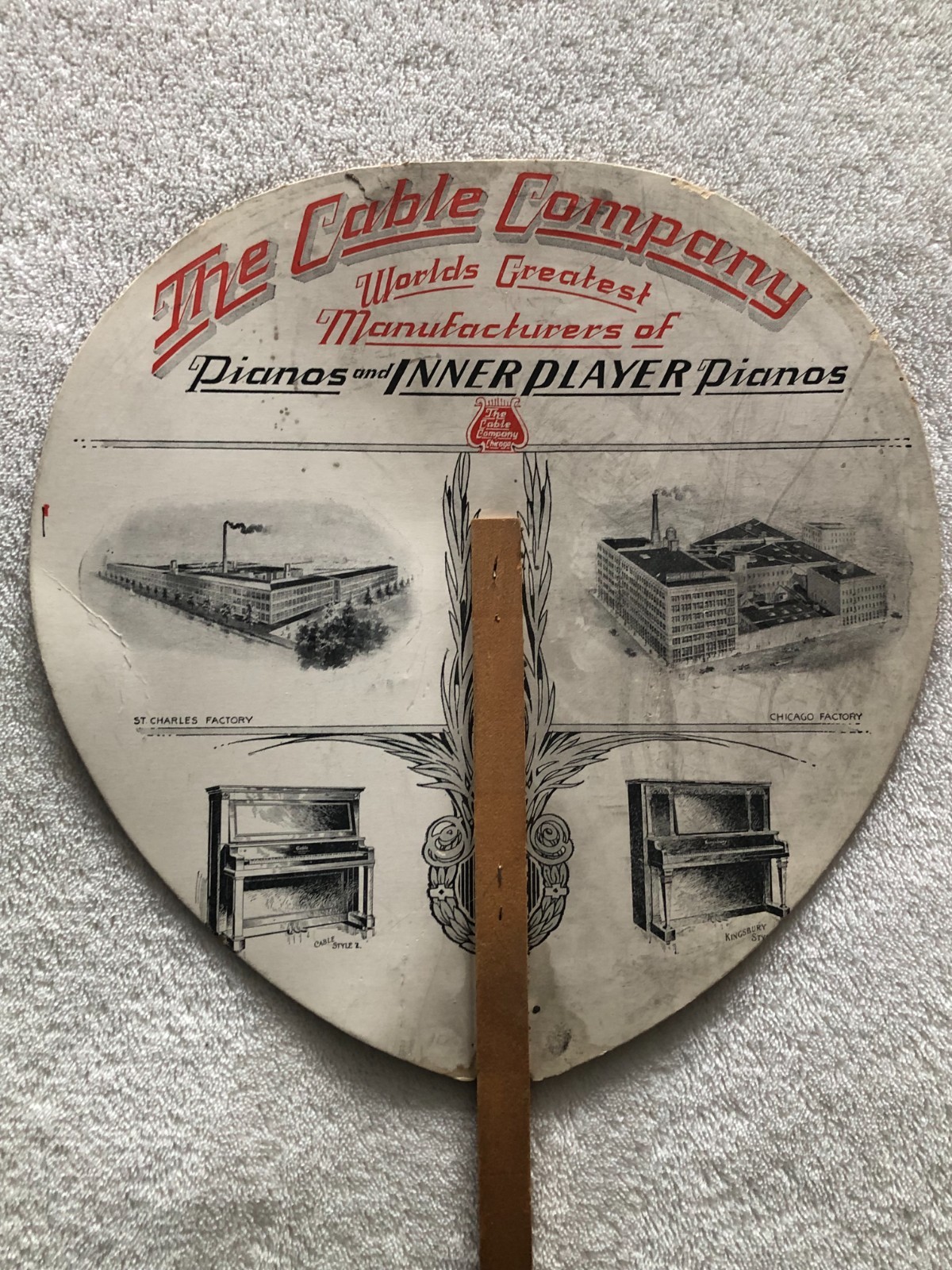 The Cable Company Pianos antique paper wood advertising fans
