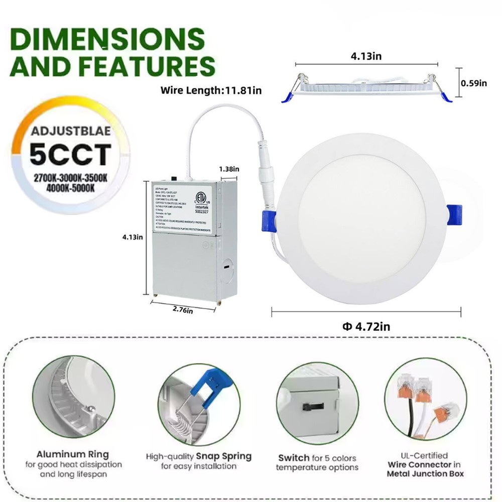 6 Pack 4 Inch Ultra-Thin LED Recessed Ceiling Light with Junction Box DIMMABLE